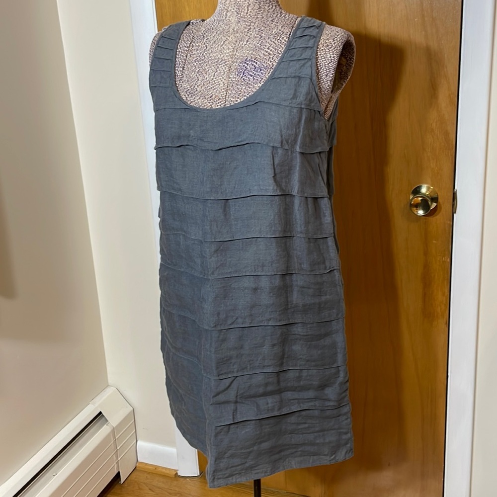 Island Company Womens Large Gray Deko Dress 100% Linen Sleeveless Dress